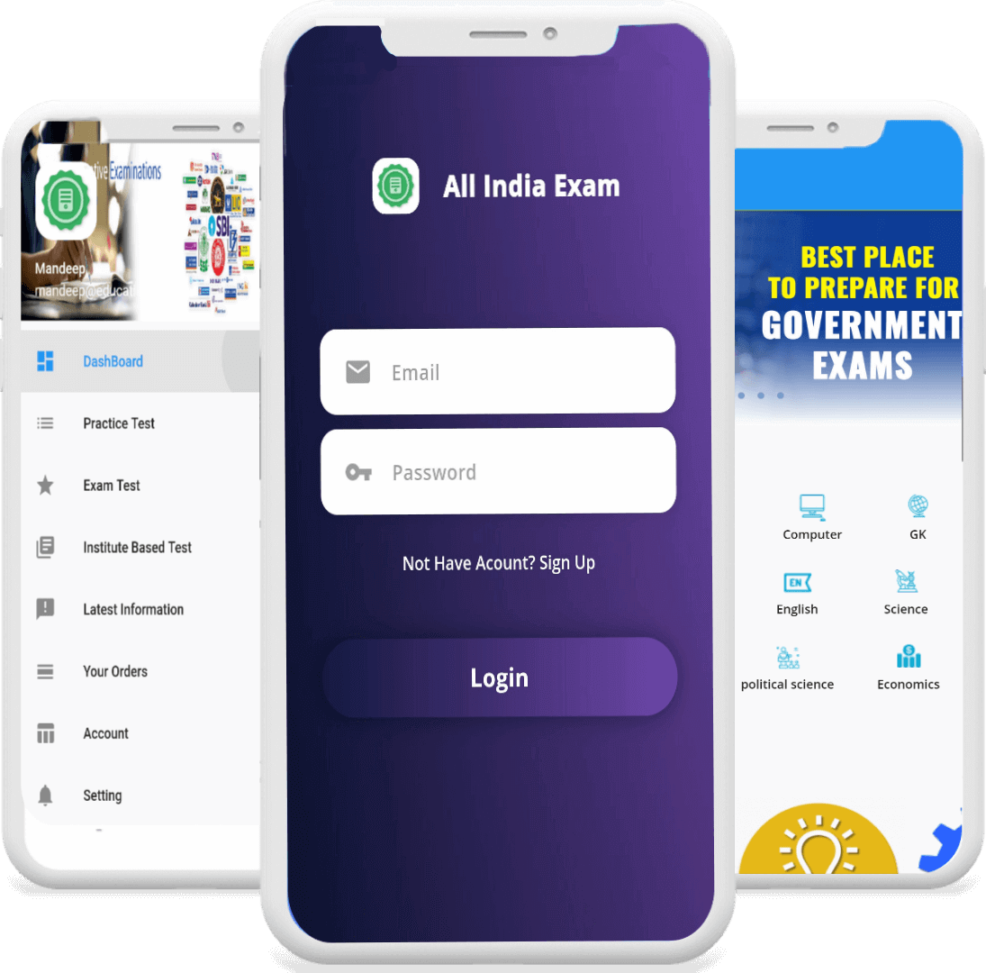 AI-powered exam preparation app interface showing mock tests, performance analytics, and smart study features for competitive exam success